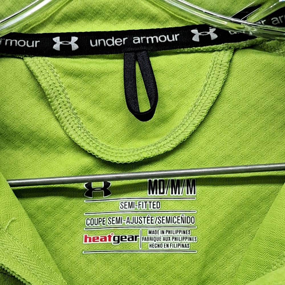 Under Armour Womens HeatGear Lime Green Quarter Zip Pullover Semi-Fitted Medium - Picture 3 of 8